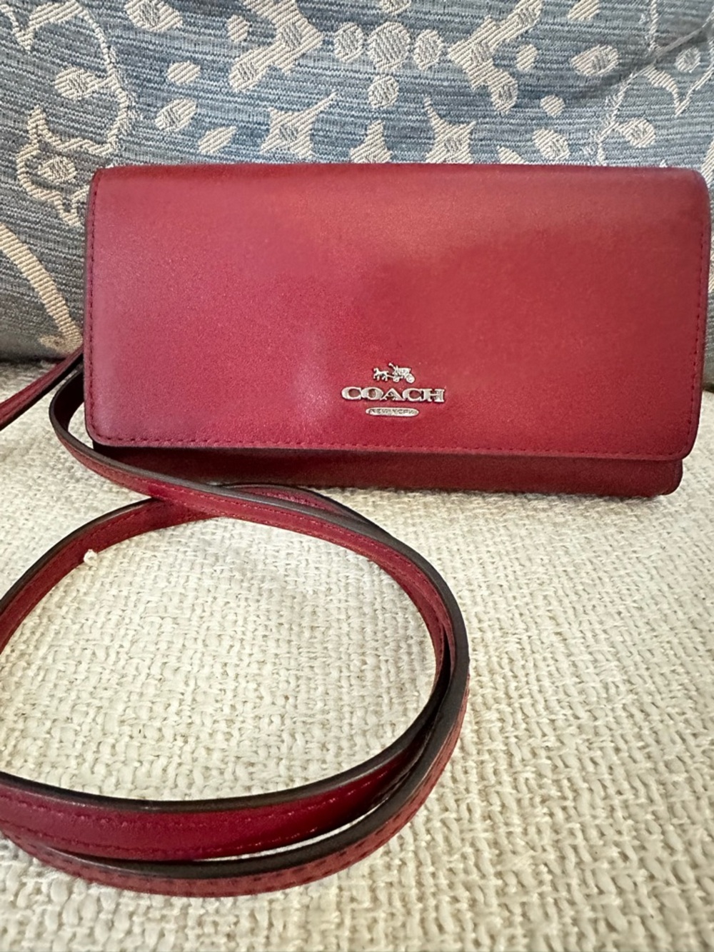 Coach Red Leather Crossbody Wallet Clutch Removable Strap